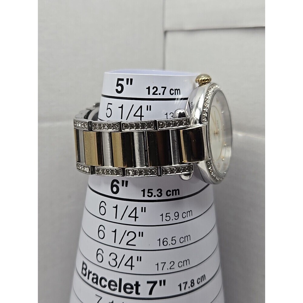 Coach Cary Two Tone Crystal Bezel Mother Of Pearl Watch New Battery Petite Small - Picture 7 of 11